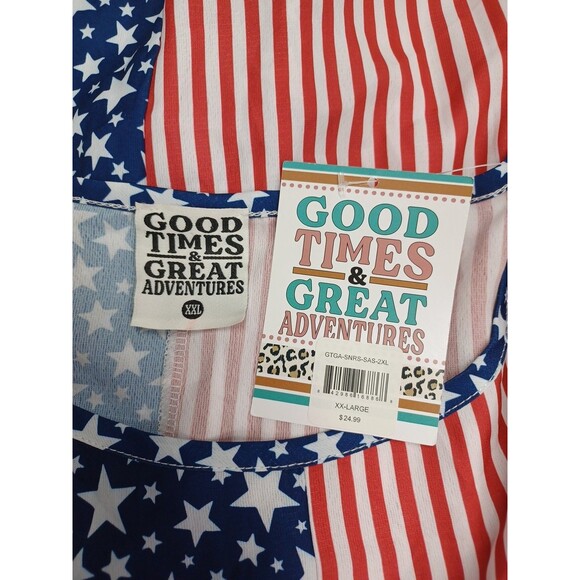 Good Times & Great Adventures Top Womens XXL Red White Blue Stars Stripes - Picture 5 of 7